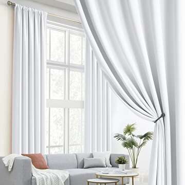 DUALIFE Pure White Curtains 120 Inch Length Back Tab/Rod Pocket Curtain Panels for Bedroom Window Tr...