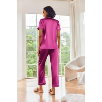 Ekouaer Silk Satin Pajama Set for Women in Rose Red
