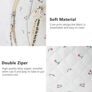 HBselect 2Pcs Cotton Quilted Makeup bag, Flower Cosmetic Bags for Women Girls, Large Capacity Cotton Makeup Bag, Travel Toiletry Bag, Cosmetic Organizer Bag Zipper Pouch