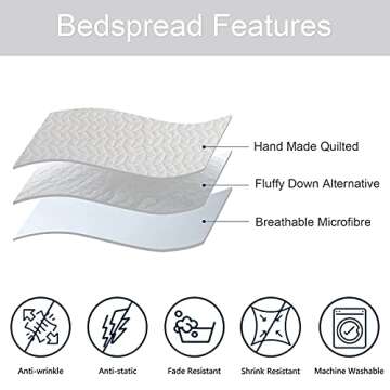 Hygge Hush Summer Quilt Set, Full Queen Size Pure White Leaves Pattern 3 Pieces Oversized Modern Style Bedspread for All Season (1 Quilt & 2 Pillow Shams)