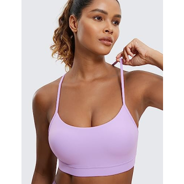 CRZ YOGA Butterluxe Womens Y Back Sports Bra - Padded Racerback Low Impact Spaghetti Thin Strap Workout Yoga Bra Elfin Purple Large