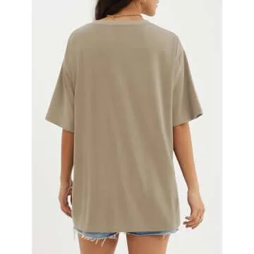 ATHMILE Womens Oversized T Shirts Loose Fit Crewneck Short Sleeve Tops Summer Casual Blouse Y2K 2025 Basic Tee Beach Khaki