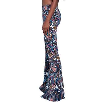 Herose Ladies 2021 Winter Vintage Navy Blue Paisley Print Bell-Bottoms Leggings XL