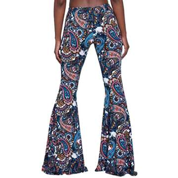 Herose Ladies 2021 Winter Vintage Navy Blue Paisley Print Bell-Bottoms Leggings XL