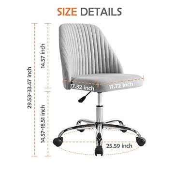 Sweetcrispy Armless Office Chair Cute Desk Chair, Modern Fabric Home Office Desk Chairs with Wheels Adjustable Swivel Task Computer Vanity Chair for Small Spaces