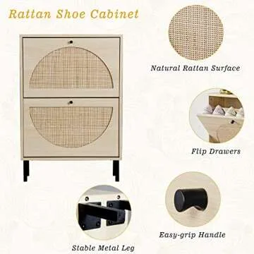 Angel Sar Rattan Shoe Cabinet Stylish Storage Solution