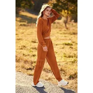 PRETTYGARDEN Womens Fall 2 Piece Outfits Sweatsuits Sets Long Sleeve Crop Tops Sweatshirt Wide Leg Cargo Pants with Pockets (Brown,XX-Large)