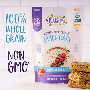 Oatsome Organic Quick Oats, 1lb Bag – Gluten-Free, Whole Grain Oats for Oatmeal, Baking, & Granola