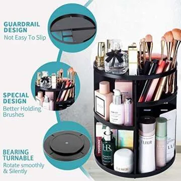 EYCIO 360 Rotating Makeup Organizers and Storage, Spinning Bathroom Organizer Rotating DIY Carousel Makeup Organizer Perfume Organizer - 7 Adjustable Layers with 4 Trays, Black