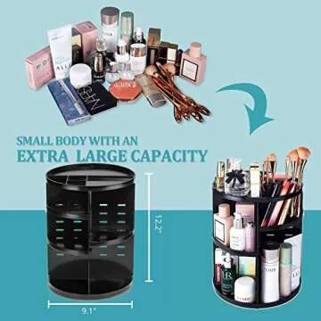 EYCIO 360 Rotating Makeup Organizers and Storage, Spinning Bathroom Organizer Rotating DIY Carousel Makeup Organizer Perfume Organizer - 7 Adjustable Layers with 4 Trays, Black