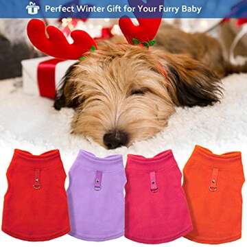 4 Pieces Fabric Dog Sweater with Leash Ring Winter Fleece Vest Dog Pullover Warm Jacket Puppy Clothes for Puppy Cat Chihuahua(X-Small,Red, Orange, Rose, Purple)