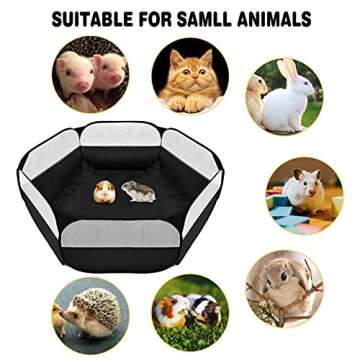 LISINAN Small Animals Playpen, Outdoor/Indoor Pop Open Pet Exercise Fence, Guinea Pig Accessories Metal Wire Yard Fence C&C Cage Tent for Rabbits, Hamster, Chinchillas and Hedgehogs (Black no Cover)