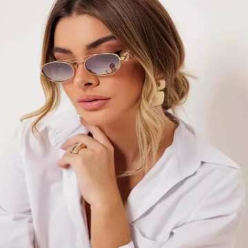 YUANYBAO Personalized Oval Metal Sunglasses: Fashion Accessories for Photography, Beach, Travel & More - UV Protection, (y4)