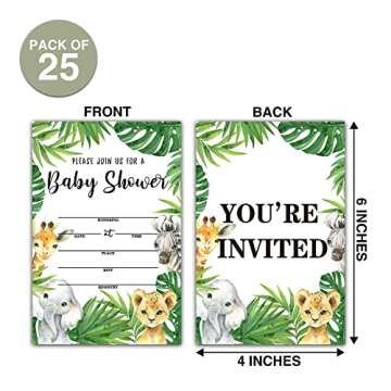 ISOVF Baby Shower Invitation Cards With Envelopes (25 PCs) - Jungle Safari Theme