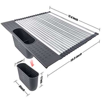 Roll Up Dish Drying Rack, Portable Stainless Steel Over The Sink Dish Drying Rack for Kitchen [17.4"x 15.5"-Dark Grey]