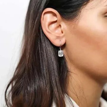 BERRICLE Sterling Silver Solitaire 7.6 Carat Emerald Cut Cubic Zirconia CZ Fashion Leverback Dangle Drop Earrings for Women, Rhodium Plated