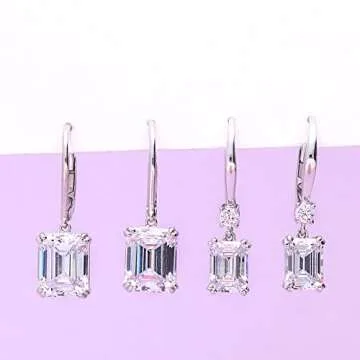 BERRICLE Sterling Silver Solitaire 7.6 Carat Emerald Cut Cubic Zirconia CZ Fashion Leverback Dangle Drop Earrings for Women, Rhodium Plated