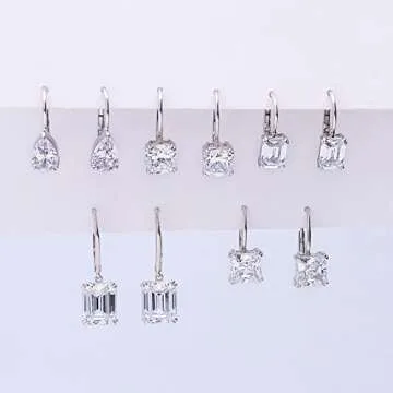 BERRICLE Sterling Silver Solitaire 7.6 Carat Emerald Cut Cubic Zirconia CZ Fashion Leverback Dangle Drop Earrings for Women, Rhodium Plated