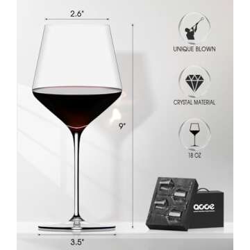 LUNA & MANTHA Red Wine Glasses Set of 4, Crystal Hand Blown Burgundy Glasses Thin Rim,18 OZ Perfect for Wine Tasting, Gift Box for Christmas, Valentine's Day, Anniversary, Birthday