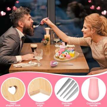 Maxcheck 9 Pcs Heart Shaped Charcuterie Board and Serving Set Including Bamboo Cutting Board Heart Ceramic Bowls Dishes 4 Pcs Cheese Knives and Spoon Fork for Wedding Valentine's Day (Pink)