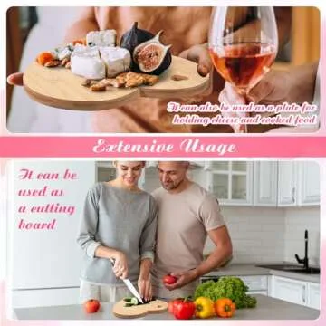 Maxcheck 9 Pcs Heart Shaped Charcuterie Board and Serving Set Including Bamboo Cutting Board Heart Ceramic Bowls Dishes 4 Pcs Cheese Knives and Spoon Fork for Wedding Valentine's Day (Pink)
