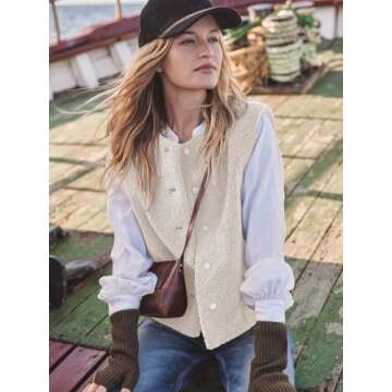 Tankaneo Womens Sherpa Fleece Vest Cropped Sleeveless Button Down Jackets Winter Fuzzy Outerwear