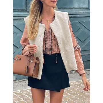 Tankaneo Womens Sherpa Fleece Vest Cropped Sleeveless Button Down Jackets Winter Fuzzy Outerwear