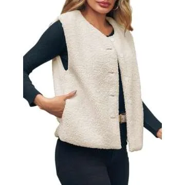 Tankaneo Womens Sherpa Fleece Vest Cropped Sleeveless Button Down Jackets Winter Fuzzy Outerwear