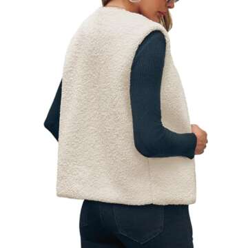Tankaneo Womens Sherpa Fleece Vest Cropped Sleeveless Button Down Jackets Winter Fuzzy Outerwear