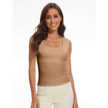 Meladyan Women Scoop Neck Sleeveless Double Lined Tank Top in Camel