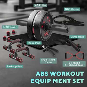 Ab workout equipment, 13-in-1 Roller Wheel Kit, Machine with Resistance Bands, Push Up Bar, Jump Rop...