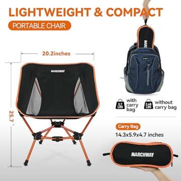 MARCHWAY Lightweight Folding Camping Chair - 330 lbs Support
