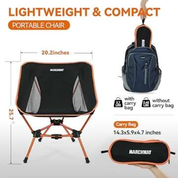 MARCHWAY Lightweight Folding Camping Chair - 330 lbs Support