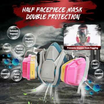 Respirator Mask with Filters 6502QL - Gas Masks Reusable Paint Mask Quick Release Latch Half Face Respirator for Chemicals Spray Welding Epoxy Resin Painters Fumes Organic Vapor Dust Cleaning(60926)
