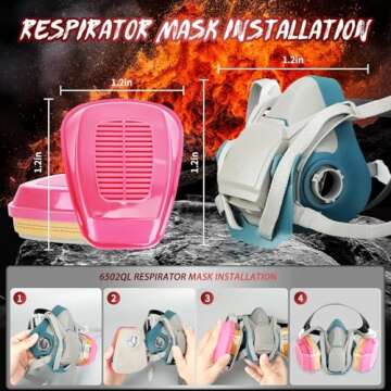 Respirator Mask with Filters 6502QL - Gas Masks Reusable Paint Mask Quick Release Latch Half Face Respirator for Chemicals Spray Welding Epoxy Resin Painters Fumes Organic Vapor Dust Cleaning(60926)