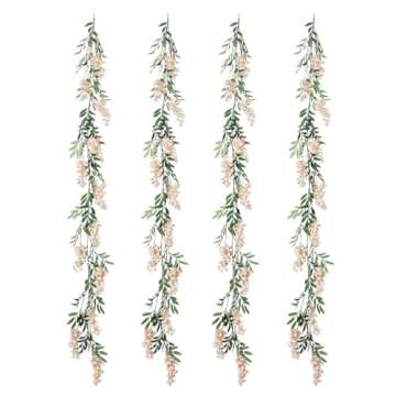 Duovlo 4Pcs 6.6Ft/Piece Imitation Silk Wisteria Garland Hanging Flower Vine for Home Outdoor Garden Ceremony Wedding Arch Floral Decor (Champagne)