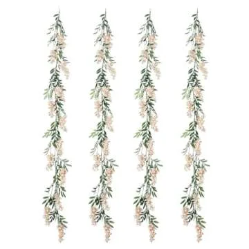 Duovlo 4Pcs 6.6Ft/Piece Imitation Silk Wisteria Garland Hanging Flower Vine for Home Outdoor Garden Ceremony Wedding Arch Floral Decor (Champagne)