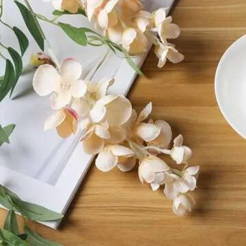 Duovlo 4Pcs 6.6Ft/Piece Imitation Silk Wisteria Garland Hanging Flower Vine for Home Outdoor Garden Ceremony Wedding Arch Floral Decor (Champagne)