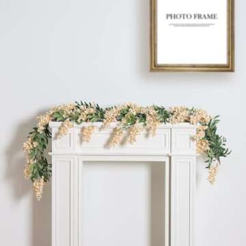 Duovlo 4Pcs 6.6Ft/Piece Imitation Silk Wisteria Garland Hanging Flower Vine for Home Outdoor Garden Ceremony Wedding Arch Floral Decor (Champagne)