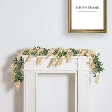 Duovlo 4Pcs 6.6Ft/Piece Imitation Silk Wisteria Garland Hanging Flower Vine for Home Outdoor Garden Ceremony Wedding Arch Floral Decor (Champagne)
