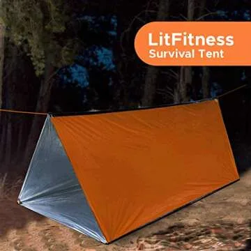LIT FITNESS Survival Tent Emergency Shelter with Titan Paracord, 2 Person Survival Kit Mylar Tent Includes Survival Lamp and Tactical Whistle for Outdoors Camping and Hiking
