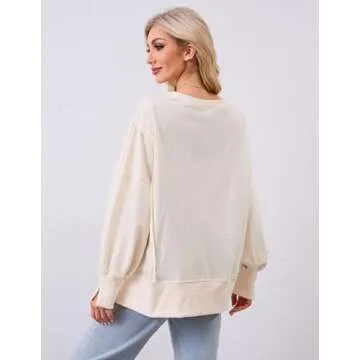 Eutten Graphic Sweatshirts for Women Oversized Crewneck Shell Print Sweatshirt Vintage High Low Split Loose Y2k Pullover Beige