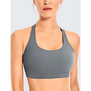 CRZ YOGA Women's Strappy Sports Bras Fitness Workout Padded Yoga Criss Cross Back Cami Dark Carbon Medium