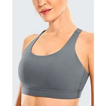 CRZ YOGA Women's Strappy Sports Bras Fitness Workout Padded Yoga Criss Cross Back Cami Dark Carbon Medium