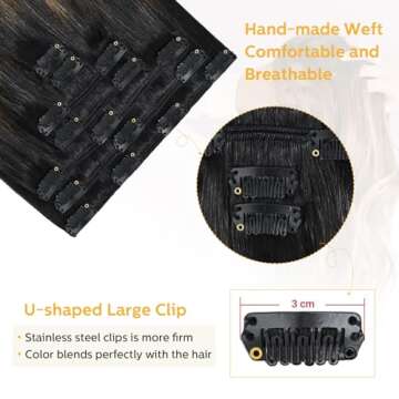 VARIO Clip in Hair Extensions,Real Human Hair 12inch 70g 7pcs #1BT6P1B Natural Black to Light Brown 100% Human Hair Highlights Black Natural Straight Woman Beauty 12 Inch
