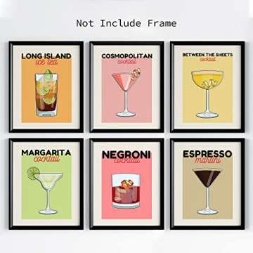 Cocktail Wall Art Poster & Prints,Preppy Room Decor Aesthetic,Cocktail Prints for Wall Decor,Alcohol Drink Wall Art for College Apartment Bar Dorm（Unframed,8x10inch, Set of 6）