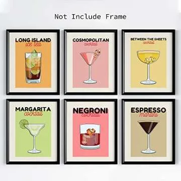 Cocktail Wall Art Poster & Prints,Preppy Room Decor Aesthetic,Cocktail Prints for Wall Decor,Alcohol Drink Wall Art for College Apartment Bar Dorm（Unframed,8x10inch, Set of 6）