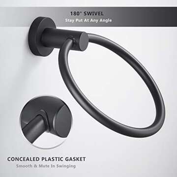 MARMOLUX ACC Black Towel Ring Hand Towel Holder Circle Round Towel Hanger Space Saver Bathroom Hardware Stainless Steel Heavy Duty Wall Mount BathTowel Rack, Rubber Matte Black