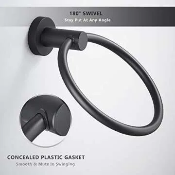 MARMOLUX ACC Black Towel Ring Hand Towel Holder Circle Round Towel Hanger Space Saver Bathroom Hardware Stainless Steel Heavy Duty Wall Mount BathTowel Rack, Rubber Matte Black