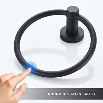 MARMOLUX ACC Black Towel Ring Hand Towel Holder Circle Round Towel Hanger Space Saver Bathroom Hardware Stainless Steel Heavy Duty Wall Mount BathTowel Rack, Rubber Matte Black